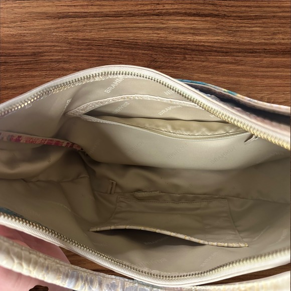 Brahmin Cream Crocodile Embossed Leather Rainbow Hobo Bag Satchel Purse - Picture 8 of 13